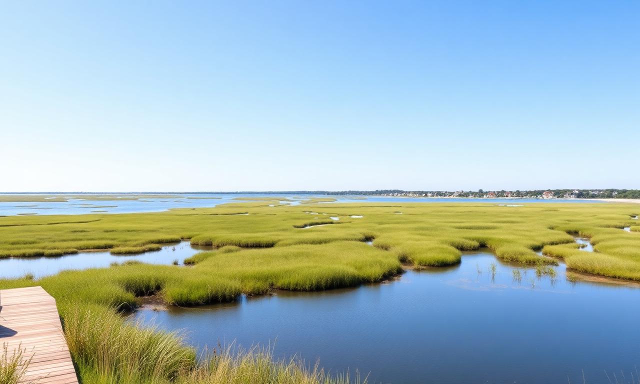 Coastal wetlands and bay beach community in Sussex County, Delaware
